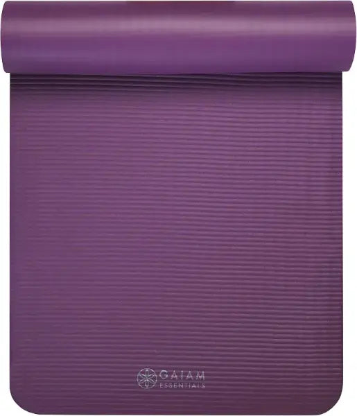 Purple yoga mat with 'Gaiam' branding on a white background