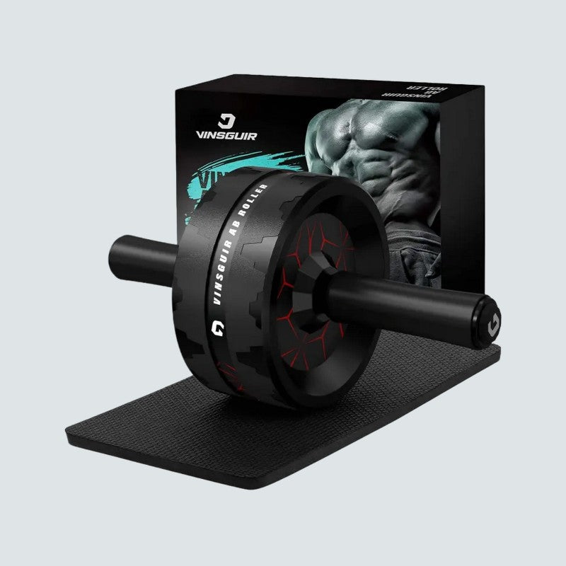 Black ab roller with Vinsguir branding on a light gray background