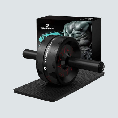 Black ab roller with Vinsguir branding on a light gray background