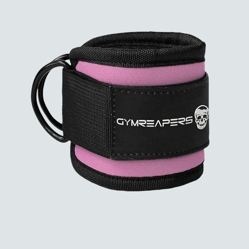 Pink and black wrist wrap with 'Gymreapers' branding on a light gray background