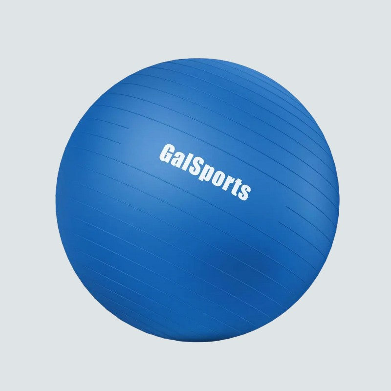 Blue exercise ball with 'GaiSports' branding on a light gray background