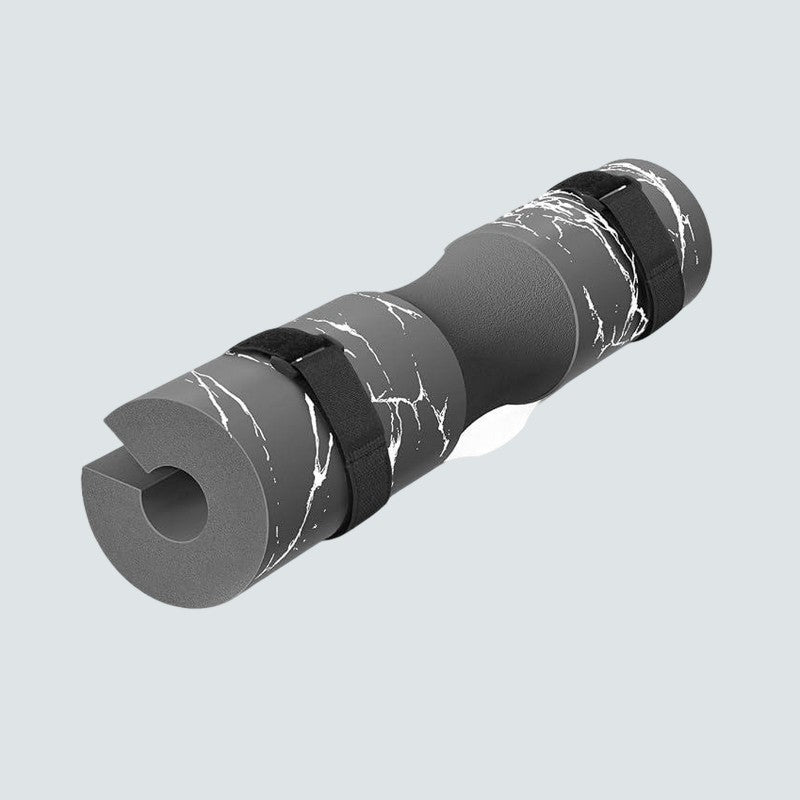 Yoga mat with marble pattern on a light gray background