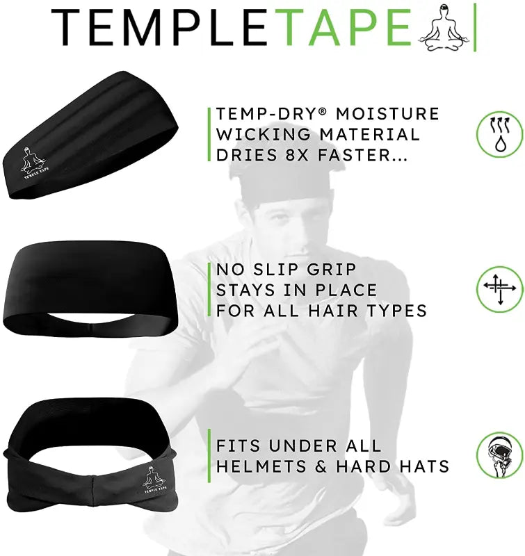 Headbands for Men and Women - Mens Sweatband & Sports Headband Moisture Wicking Workout Sweatbands for Running, Cross Training, Yoga and Bike Helmet Friendly