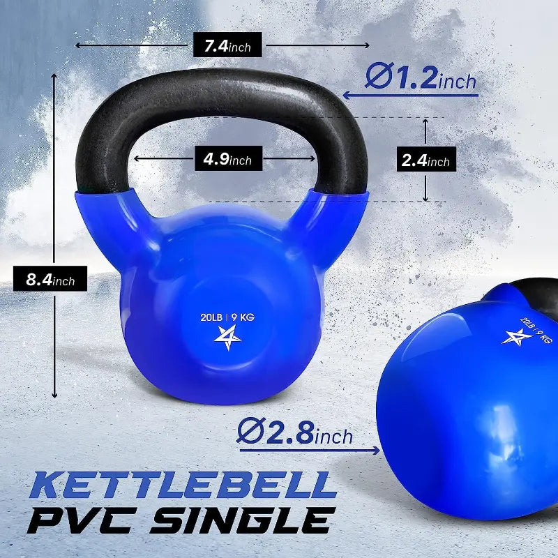 5-65Lbs Kettlebells Vinyl Coated Cast Iron for Dumbbell Weights Exercises, Gym, Fitness, Full Body Workout Equipment Push Up, Grip and Strength Training