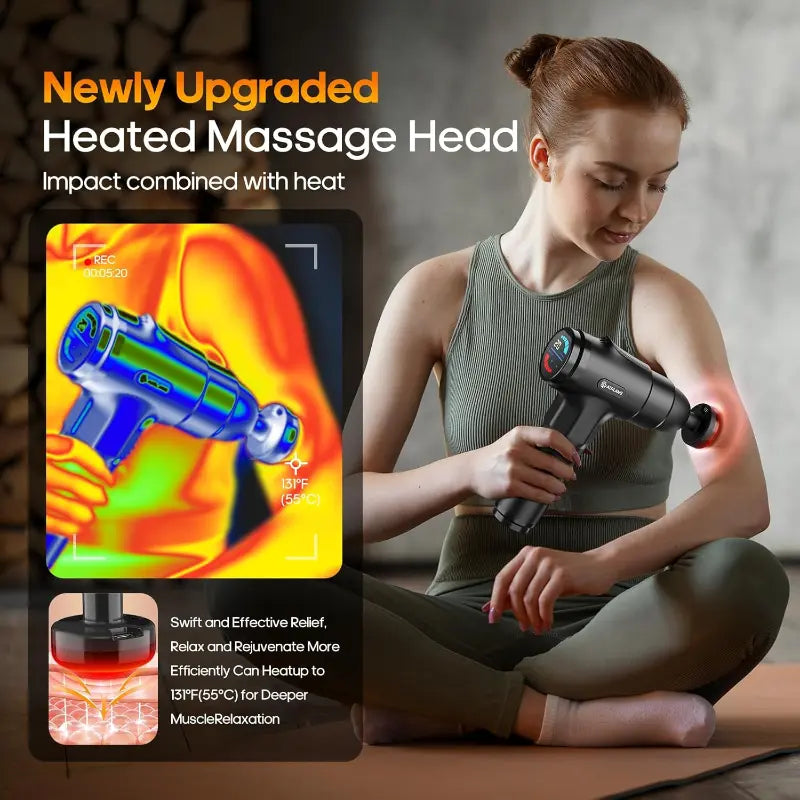 Massage Gun with Heat,Deep Tissue Massage Gun, Back and Neck Massager for Pain Relief,Muscle Percussion Massager,Fathers Day Birthday Gifts for Dad Him Handheld Messager with 7Heads&Silent
