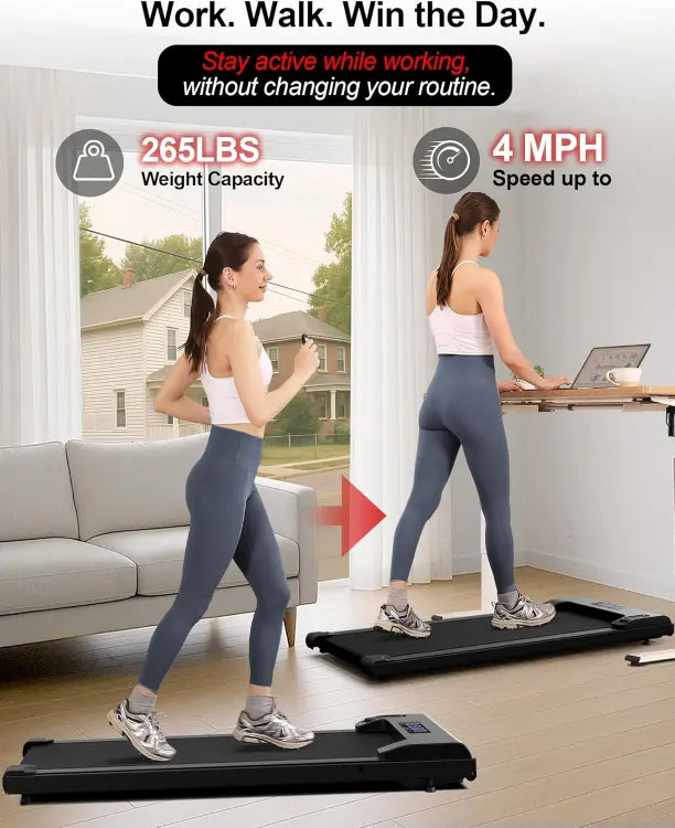 Walking Pad under Desk Treadmill，Portable Small Treadmills for Home and Office，Super Quiet Brushless Motorized Walking Jogging Running Machine with Remote Control