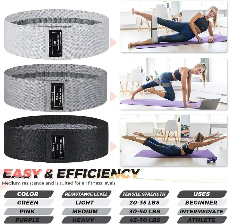Resistance Bands, Yoga Starter Sets for Women and Men, 3 Set of Stretch Exercise Workout Bands for Booty Legs, Elastic Pilates Flexbands