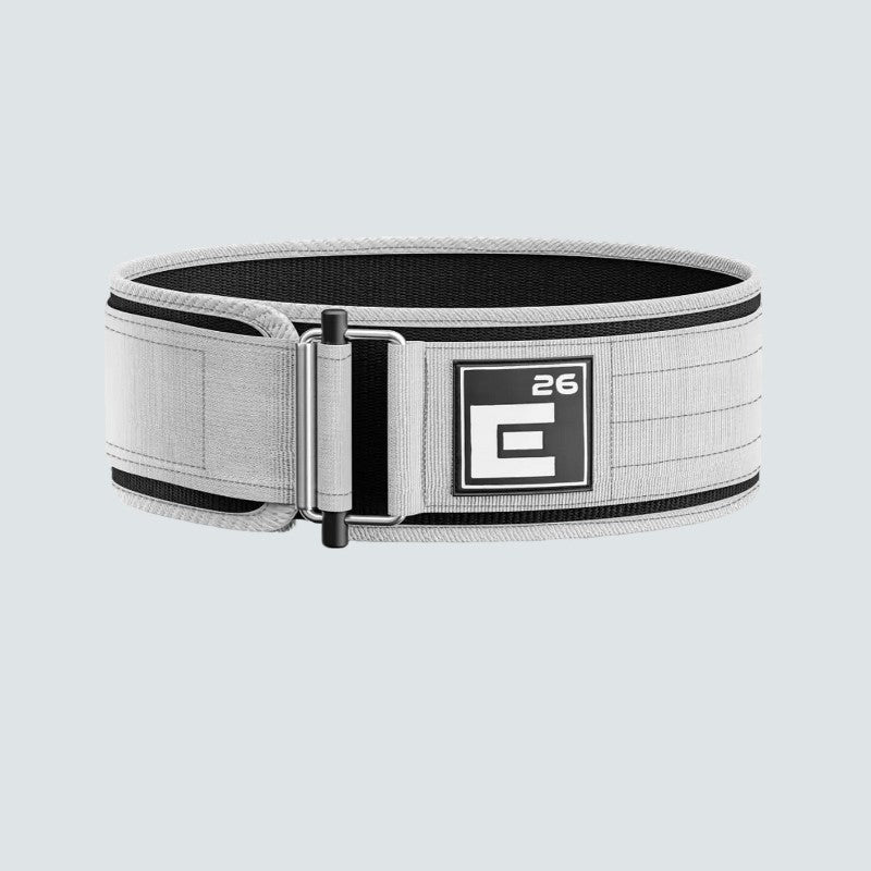 Gray weightlifting belt with brand logo on a light gray background, surrounded by color options.