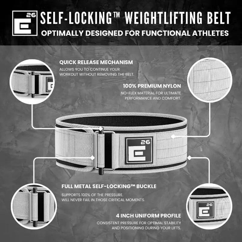Self-Locking Weight Lifting Belt - Premium Weightlifting Belt for Serious Functional Fitness, Weight Lifting, and Olympic Lifting Athletes - Lifting Support for Men and Women - Deadlift Training Belt
