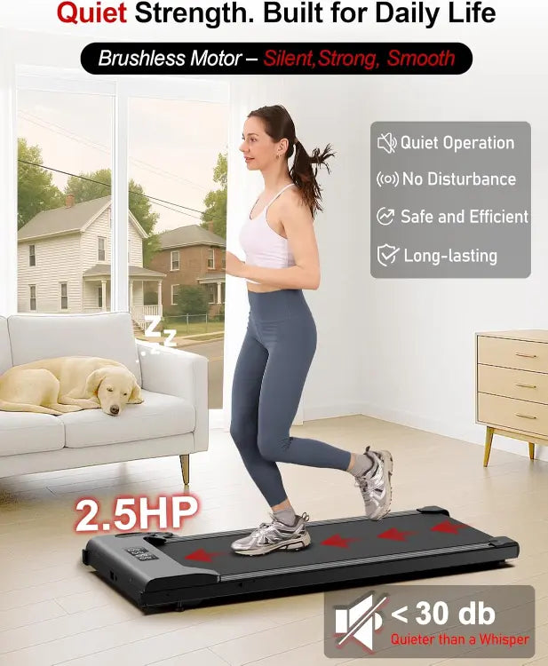 Walking Pad under Desk Treadmill，Portable Small Treadmills for Home and Office，Super Quiet Brushless Motorized Walking Jogging Running Machine with Remote Control