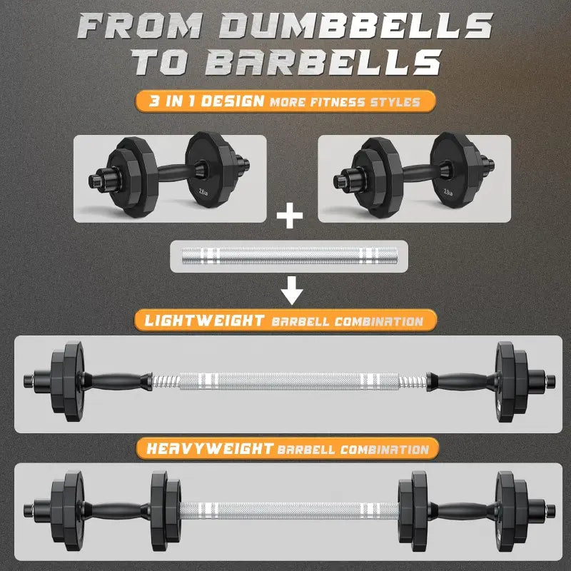 Weights Dumbbells Set, Adjustable Dumbbell Sets 22Lbs 44Lbs 66Lbs 88Lbs with Solid Steel, Barbell Free Weight Set with Connector Workout Home Gym Equipment for Men Women Strength Training Shaping